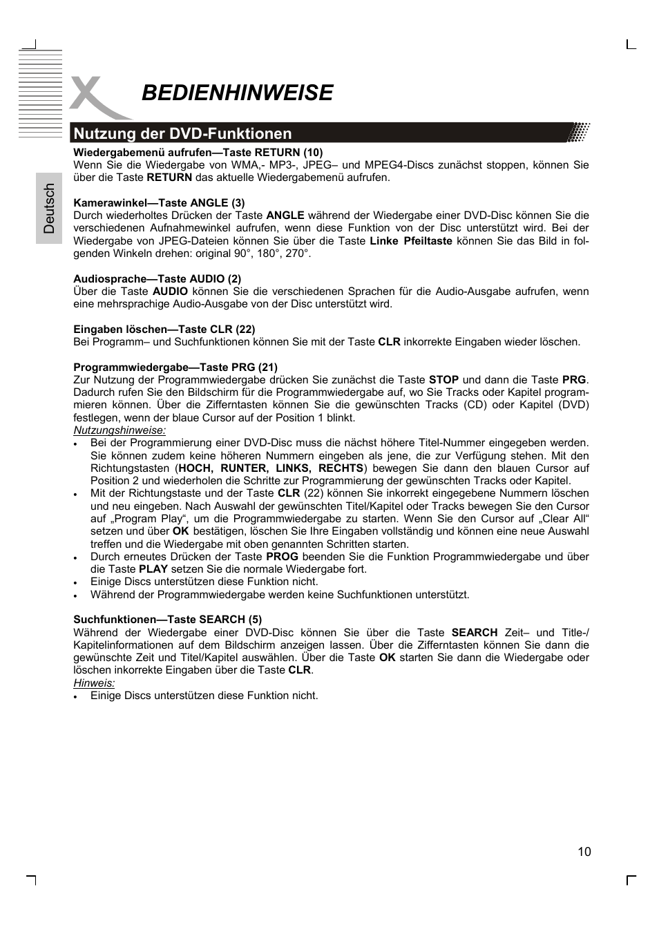 Bedienhinweise, Nutzung der dvd-funktionen, Deutsch | Xoro HSD 2200 User Manual | Page 10 / 59