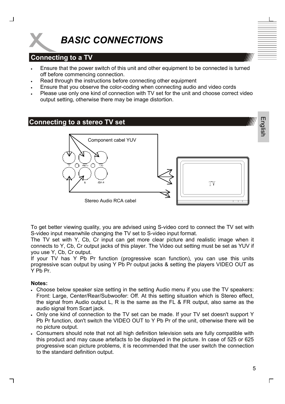 Basic connections, Connecting to a tv connecting to a stereo tv set | Xoro HSD 2200 User Manual | Page 19 / 59