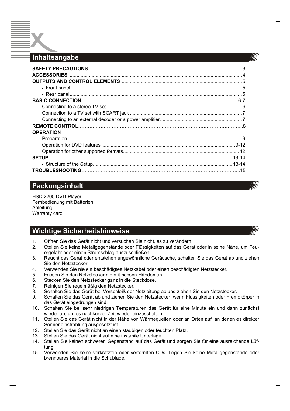 Xoro HSD 2200 User Manual | Page 2 / 59