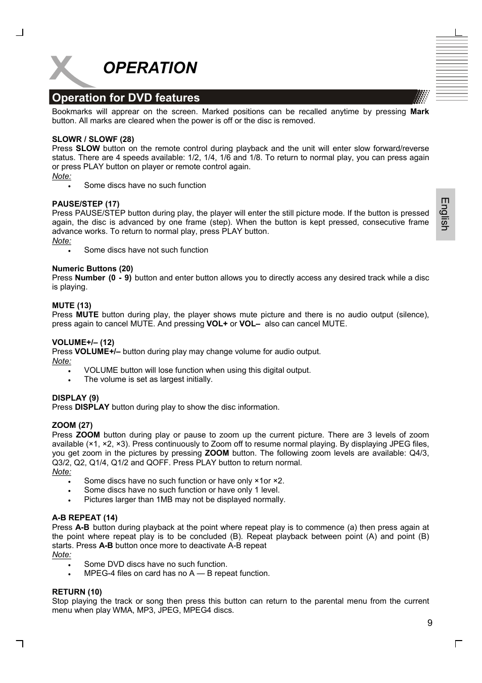 Operation, Operation for dvd features, Engl ish | Xoro HSD 2200 User Manual | Page 23 / 59