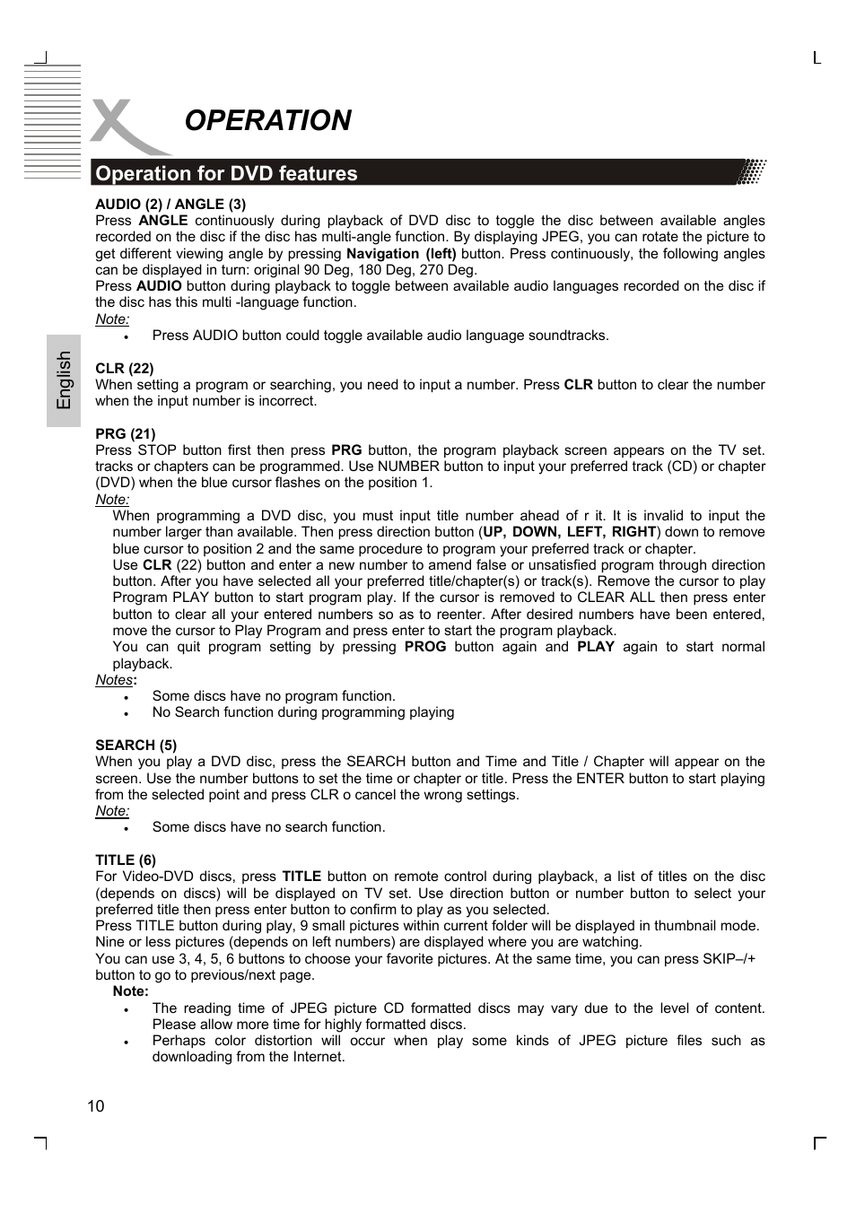 Operation, Operation for dvd features, Engl ish | Xoro HSD 2200 User Manual | Page 24 / 59