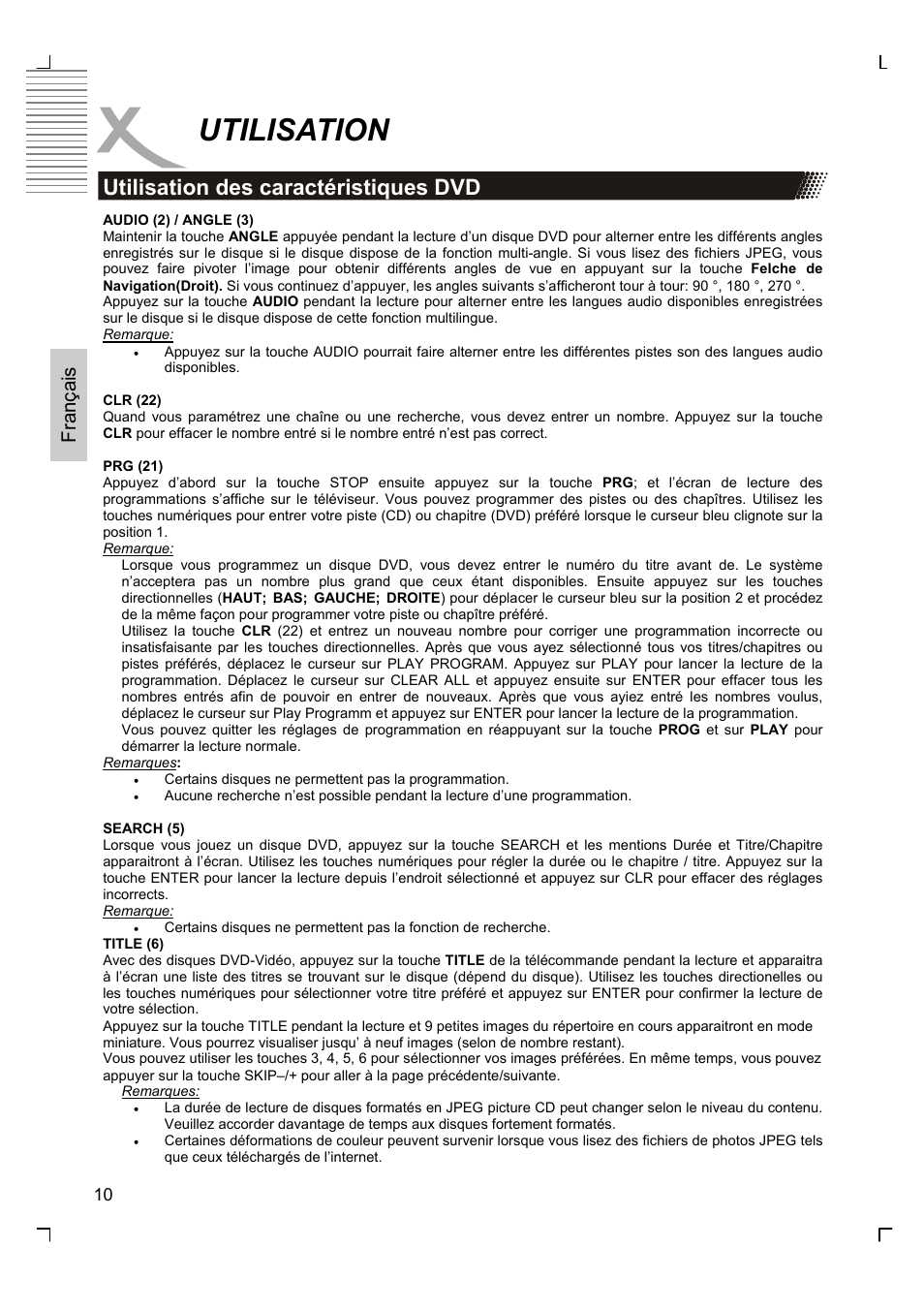 Utilisation, Utilisation des caractéristiques dvd, Français | Xoro HSD 2200 User Manual | Page 38 / 59