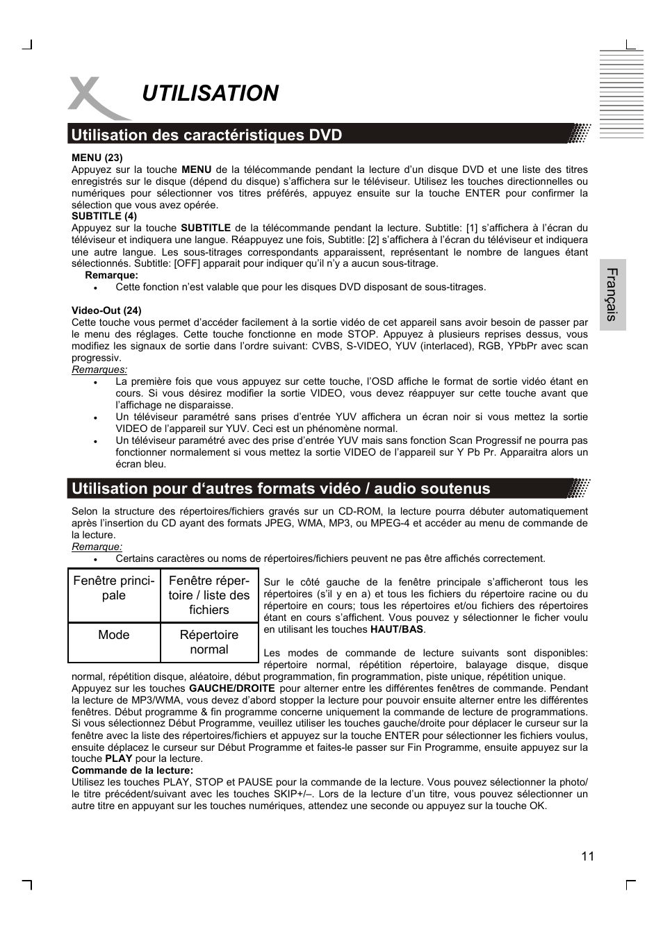 Utilisation, Utilisation des caractéristiques dvd, Français | Xoro HSD 2200 User Manual | Page 39 / 59