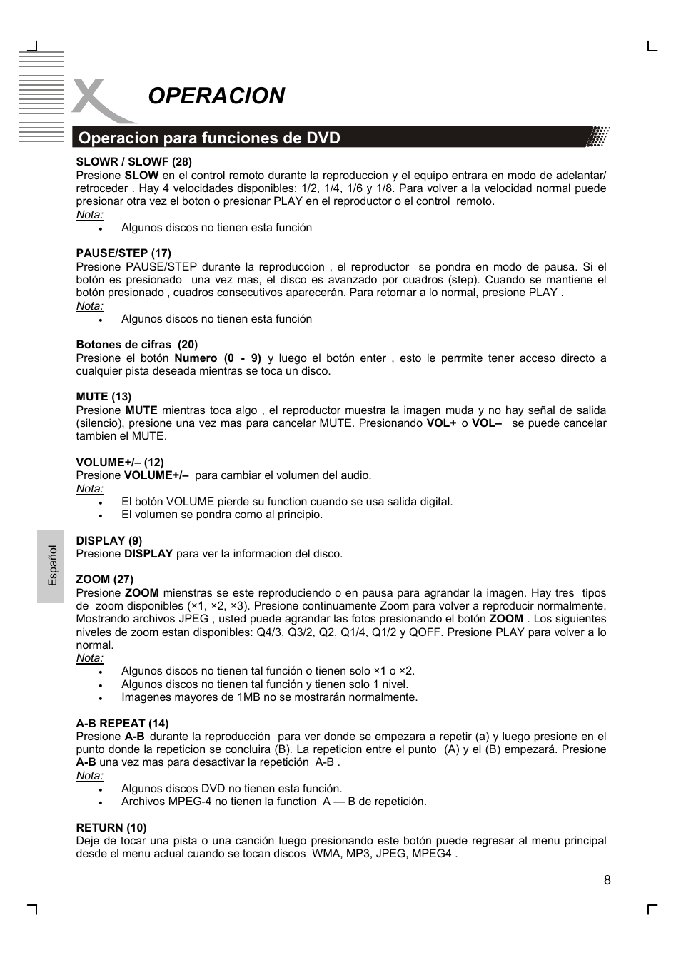 Operacion, Operacion para funciones de dvd | Xoro HSD 2200 User Manual | Page 52 / 59