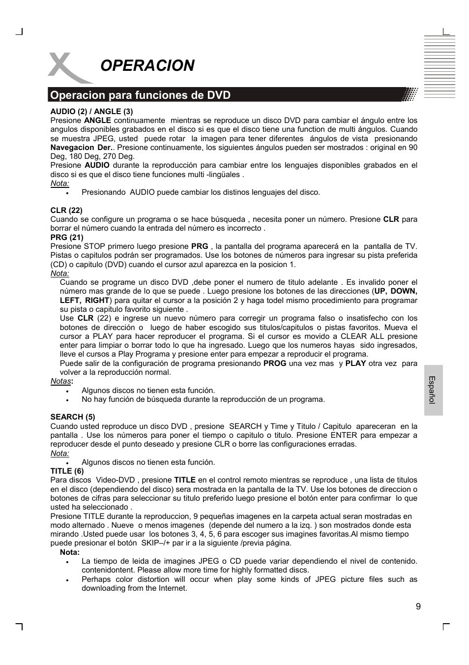 Operacion, Operacion para funciones de dvd | Xoro HSD 2200 User Manual | Page 53 / 59