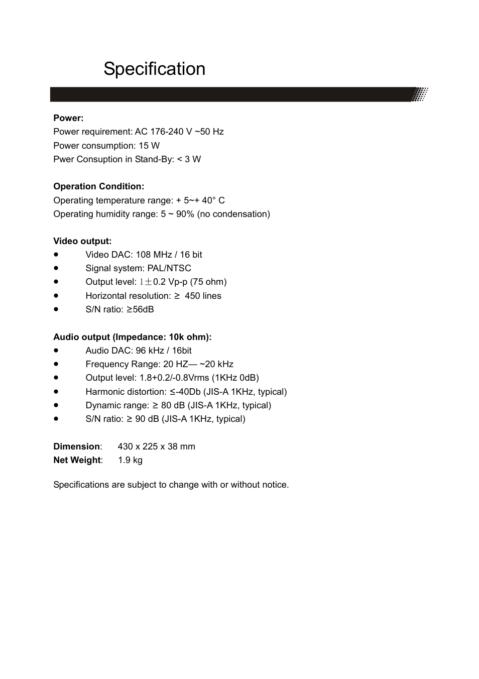 Specification | Xoro HSD 2200 User Manual | Page 58 / 59