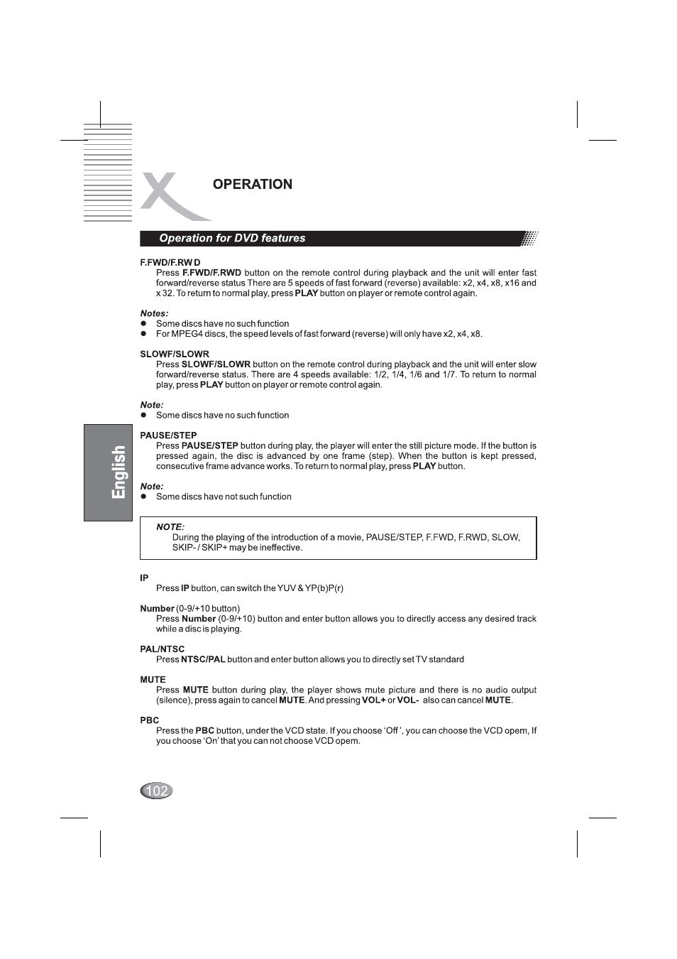 Operation for dvd features, Operation | Xoro HSD 4000 User Manual | Page 102 / 164