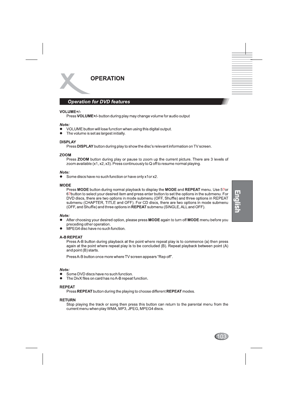 Operation for dvd features, Operation | Xoro HSD 4000 User Manual | Page 103 / 164
