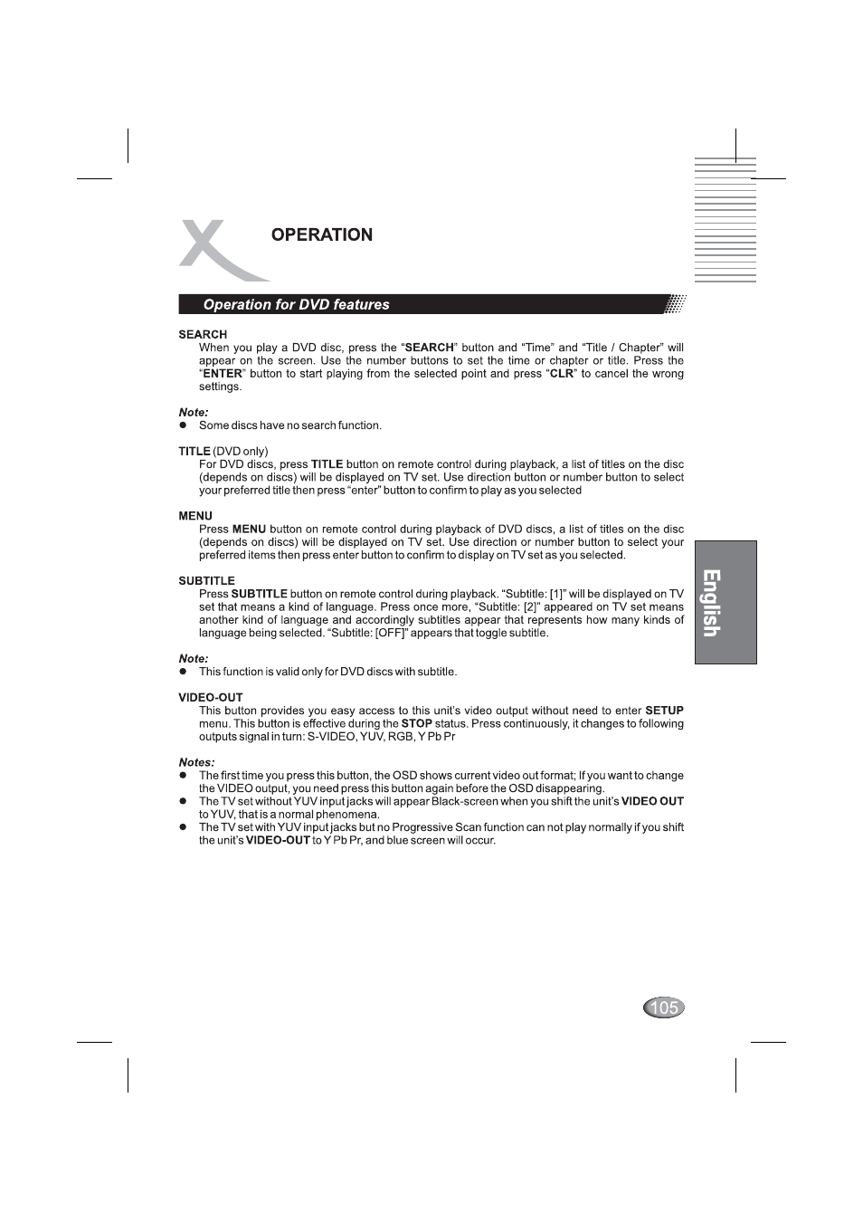 Operation for dvd features, Operation | Xoro HSD 4000 User Manual | Page 105 / 164