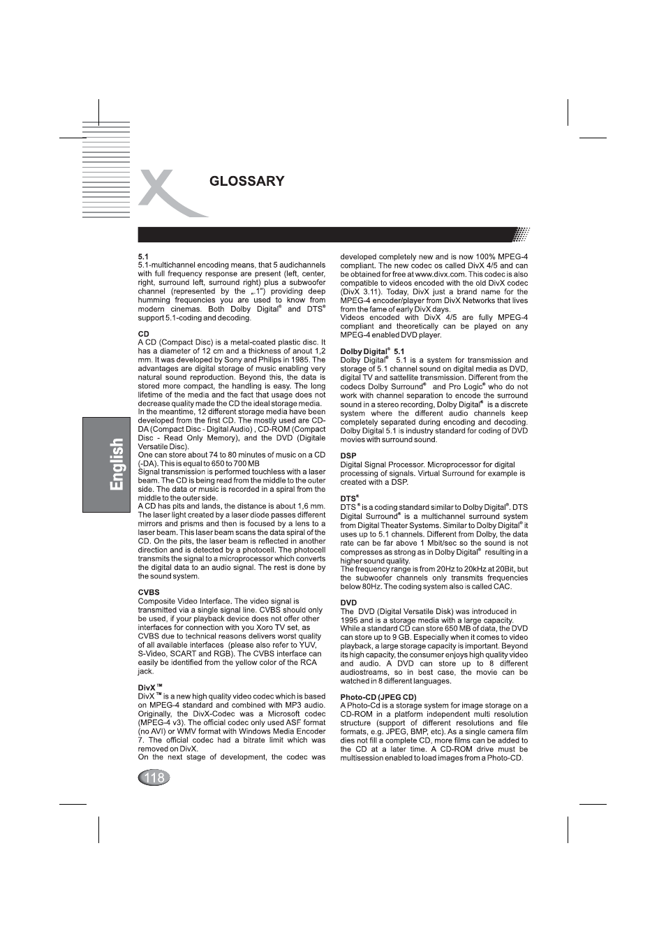 Glossary | Xoro HSD 4000 User Manual | Page 118 / 164
