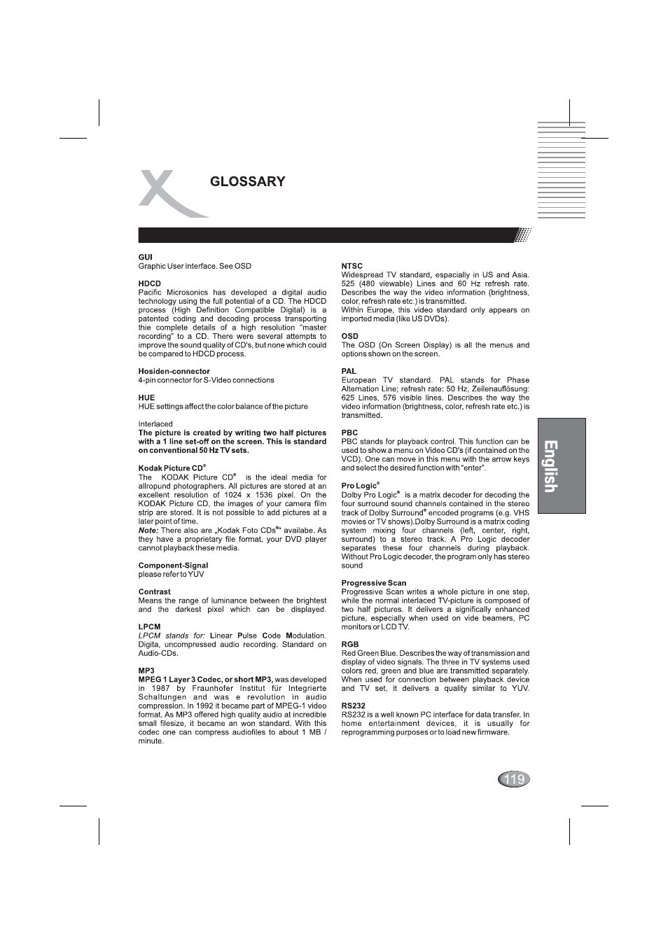 Glossary | Xoro HSD 4000 User Manual | Page 119 / 164