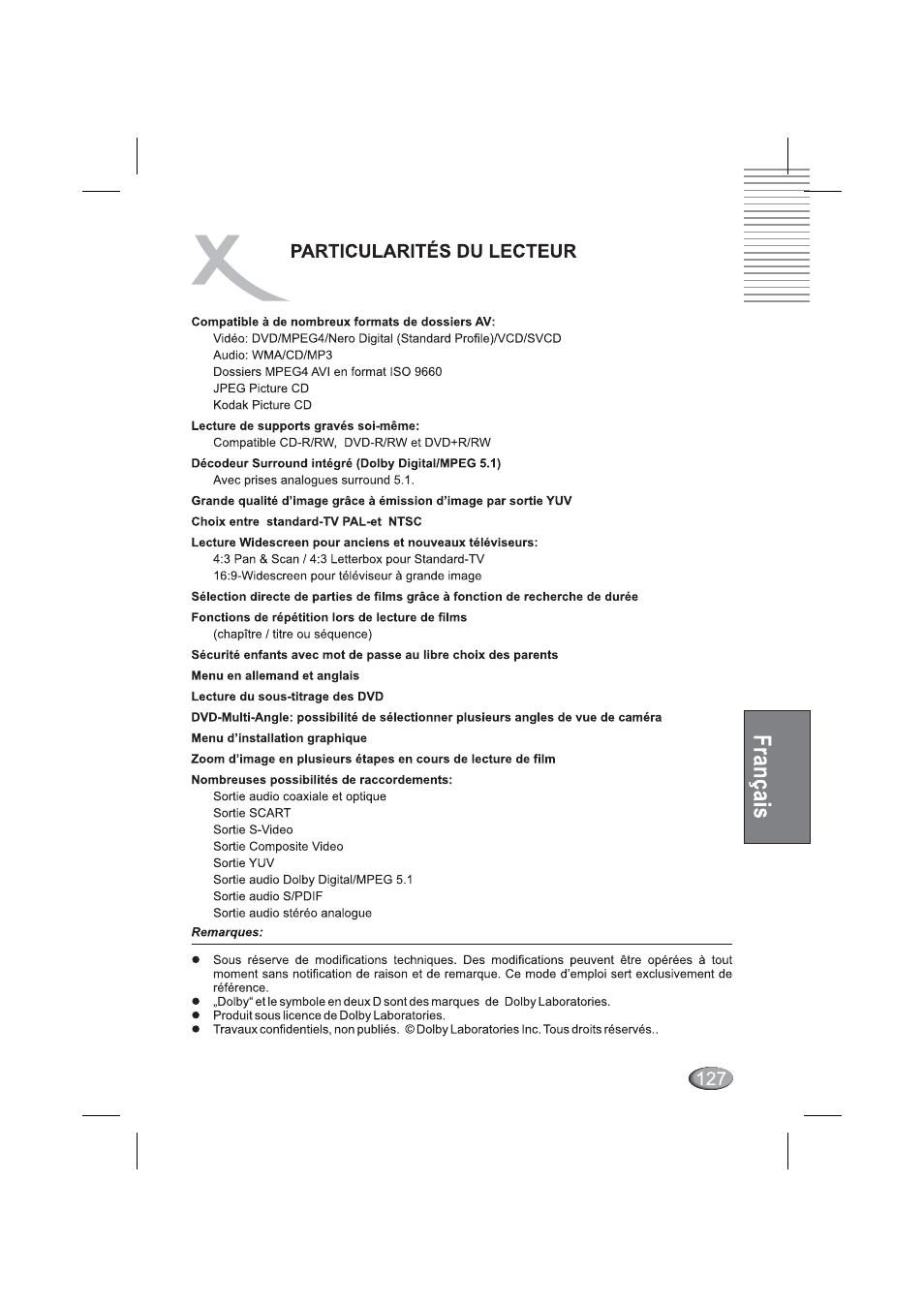 Particularites du lecteur | Xoro HSD 4000 User Manual | Page 127 / 164