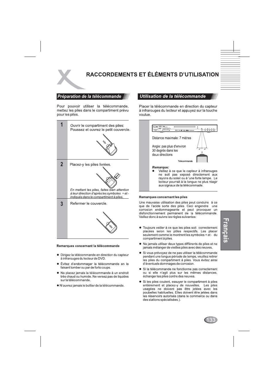 Préparation de la télécommande, Utilisation de la télécommande, Raccordements et elements d’utilisation | Xoro HSD 4000 User Manual | Page 133 / 164