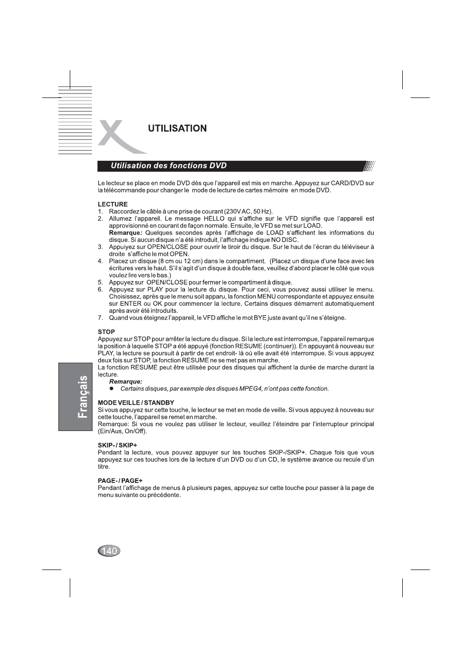 Utilisation des fonctions dvd | Xoro HSD 4000 User Manual | Page 140 / 164