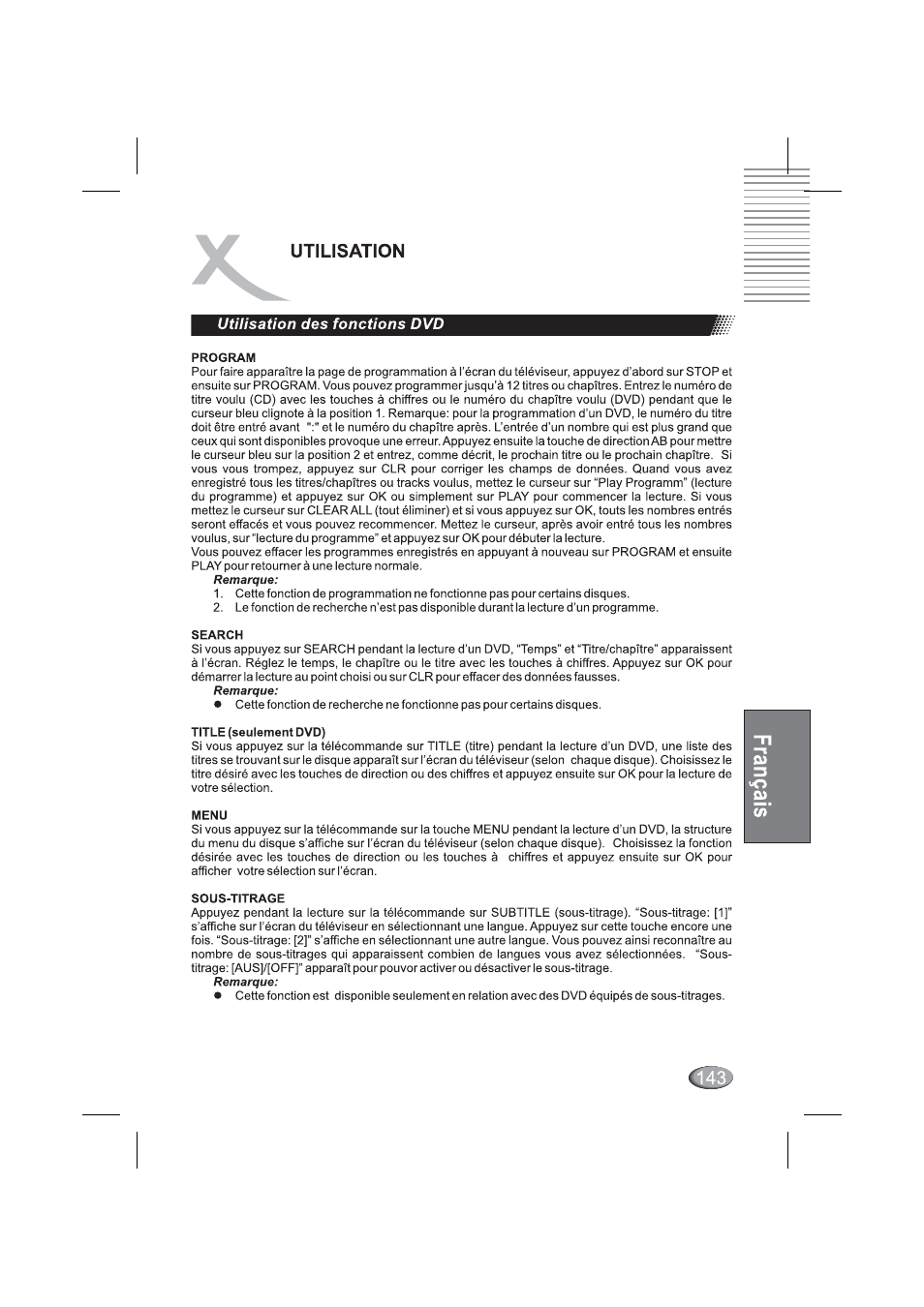 Utilisation des fonctions dvd | Xoro HSD 4000 User Manual | Page 143 / 164