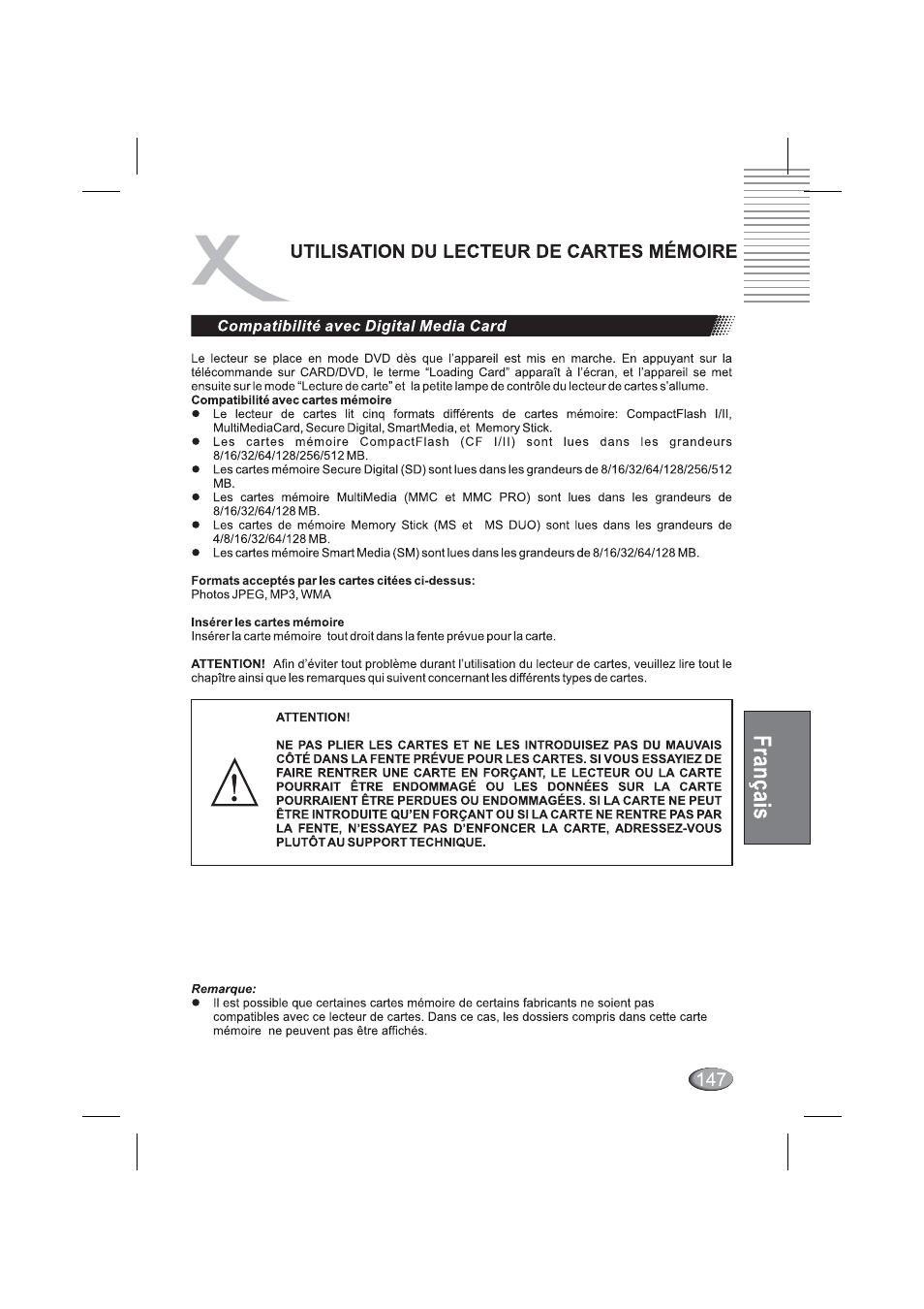 Compatibuité avec digital media card, Compatibilité avec digital media card | Xoro HSD 4000 User Manual | Page 147 / 164