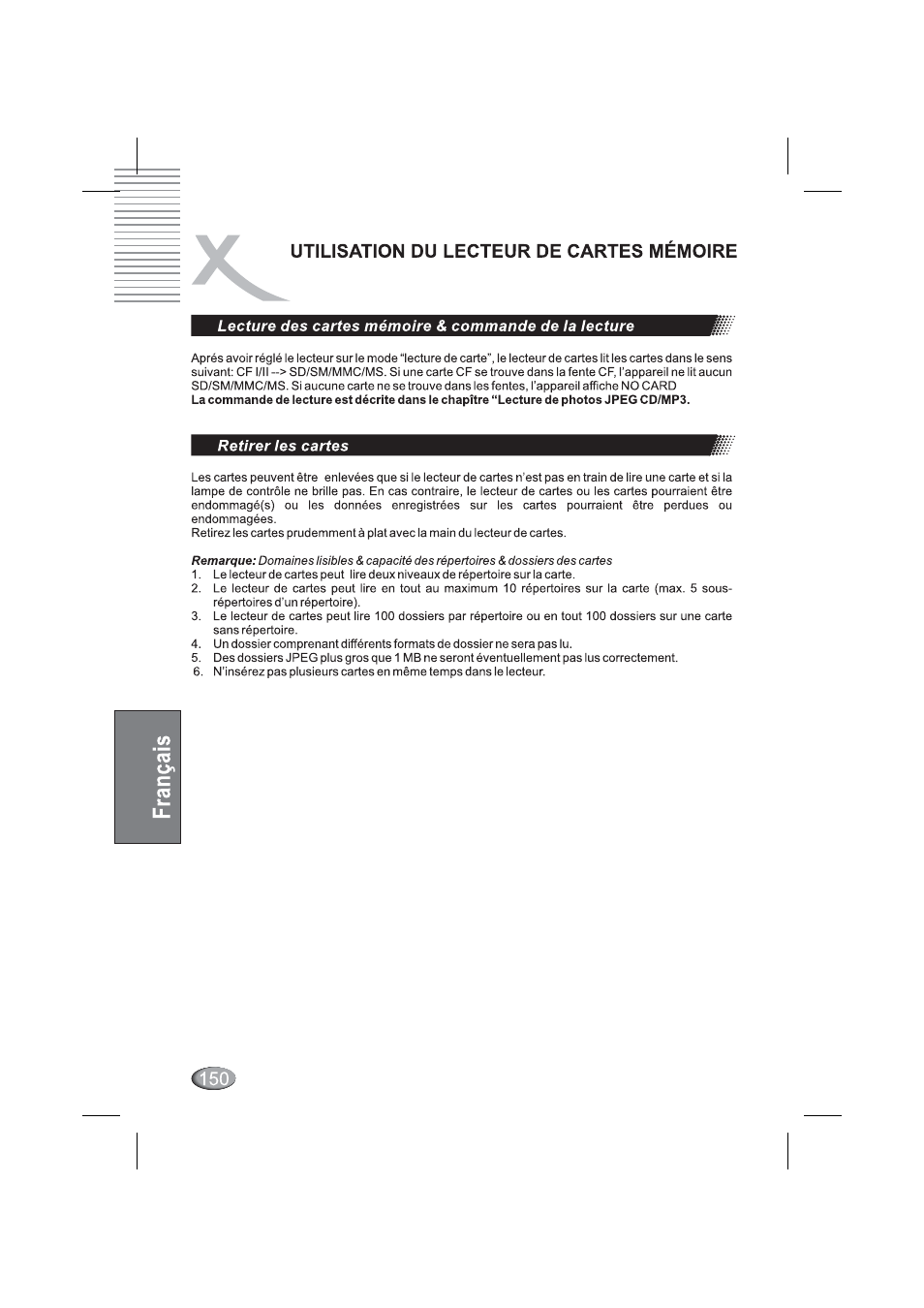 Retirer les cartes, Lecture des cartes & commande de lecture | Xoro HSD 4000 User Manual | Page 150 / 164