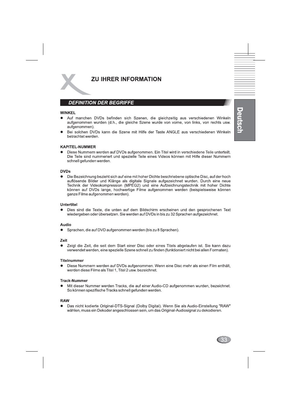 Definition der begriffe, Zu ihrer information | Xoro HSD 4000 User Manual | Page 33 / 164