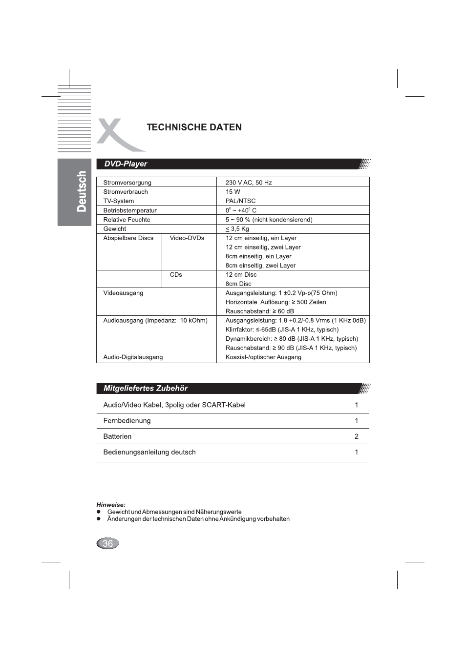 Technische daten | Xoro HSD 4000 User Manual | Page 36 / 164