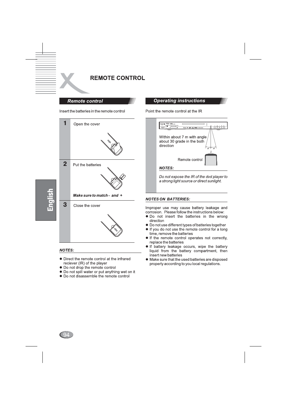 Operating instructions, Remote control | Xoro HSD 4000 User Manual | Page 94 / 164