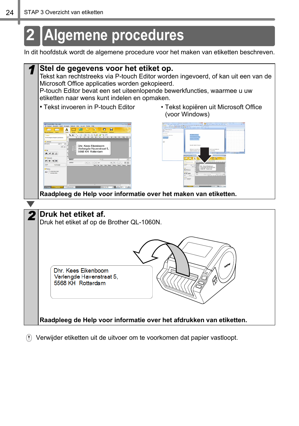 Algemene procedures, 2 algemene procedures | Brother QL-1060N User Manual | Page 116 / 121