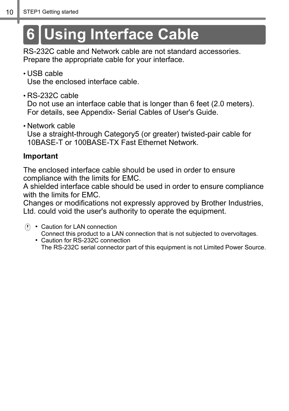 Using interface cable, 6 using interface cable | Brother QL-1060N User Manual | Page 12 / 121