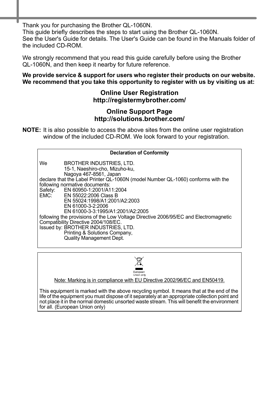 Brother QL-1060N User Manual | Page 2 / 121