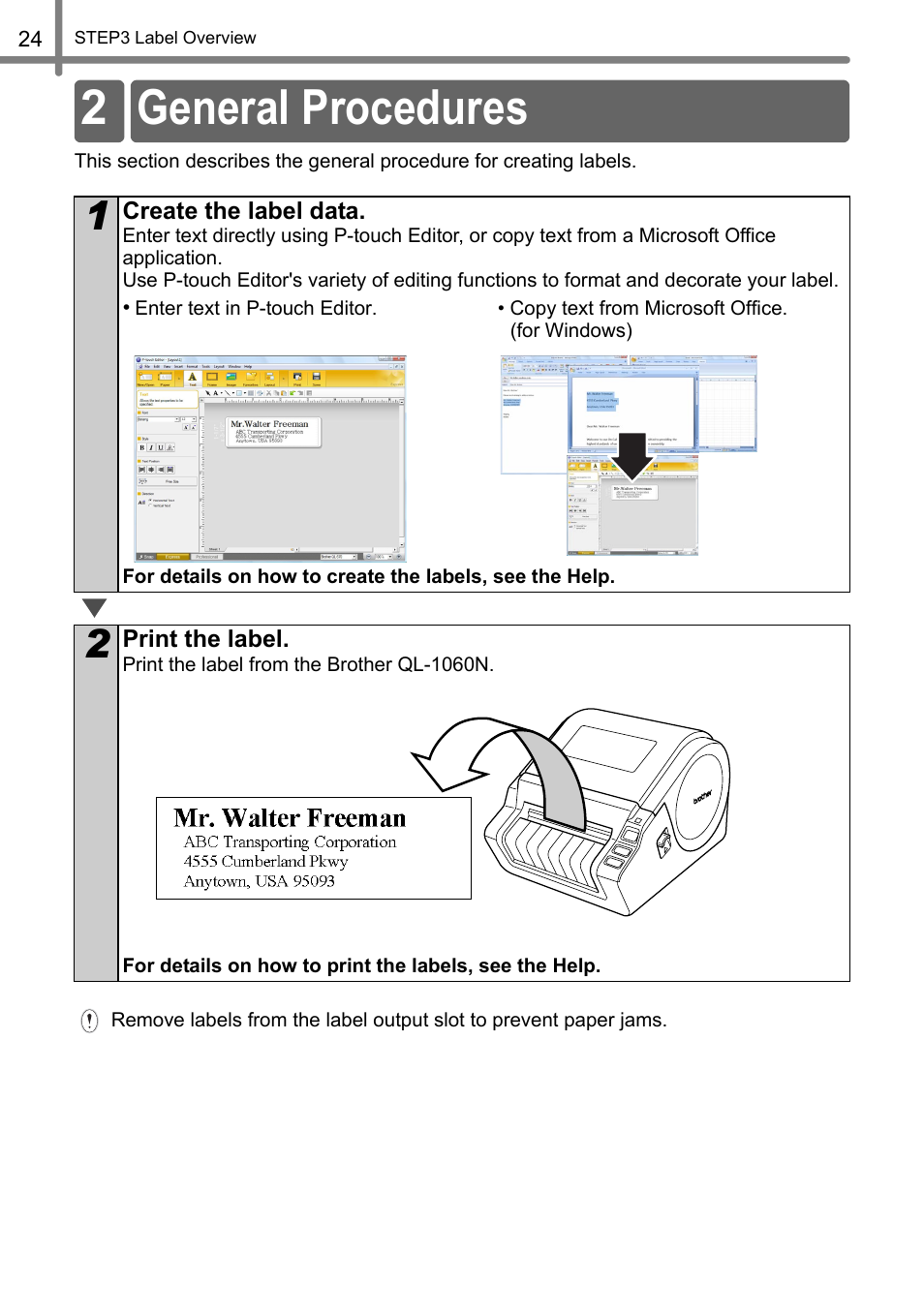 General procedures, 2 general procedures | Brother QL-1060N User Manual | Page 26 / 121