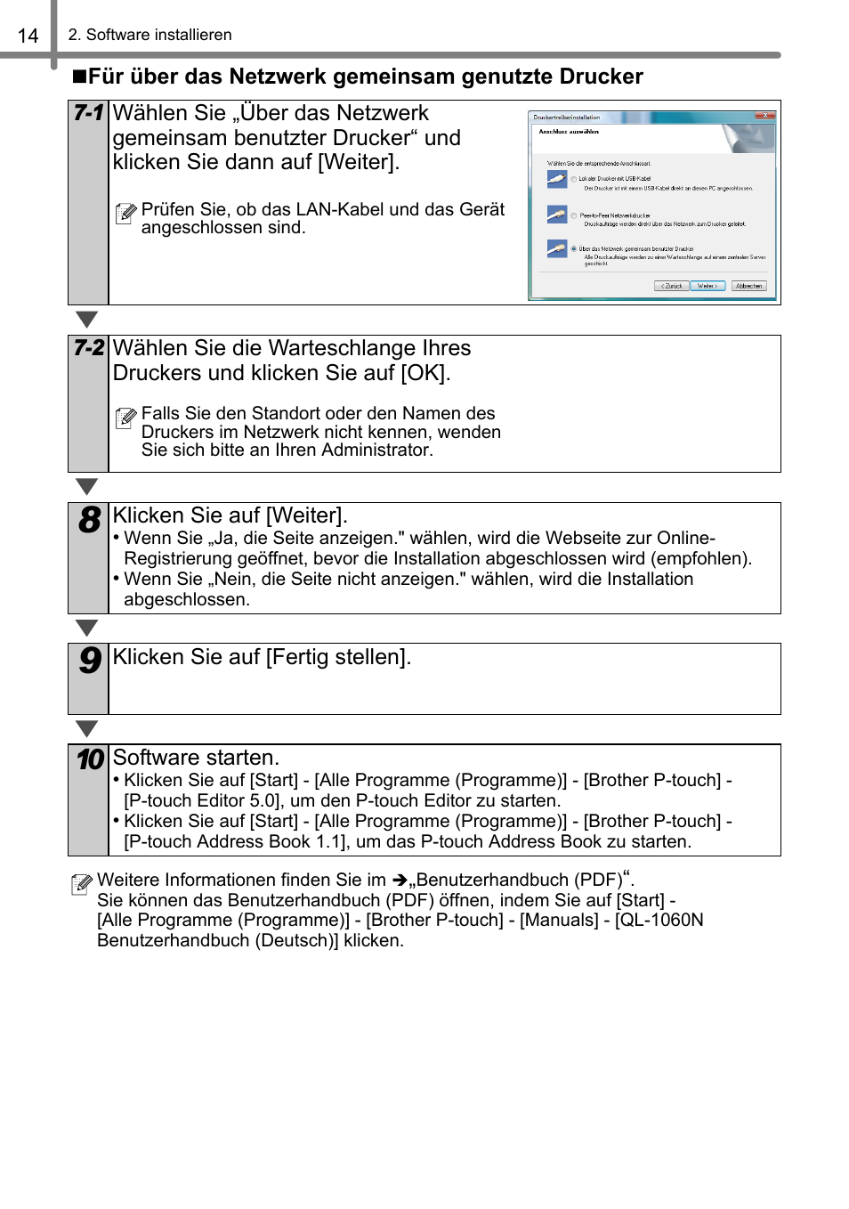 F seite 14 fort | Brother QL-1060N User Manual | Page 46 / 121