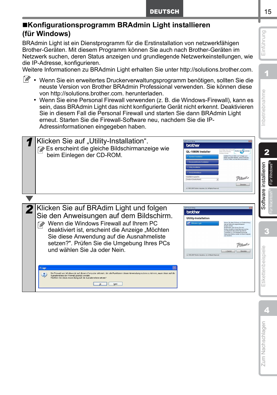 Klicken sie auf „utility-installation | Brother QL-1060N User Manual | Page 47 / 121