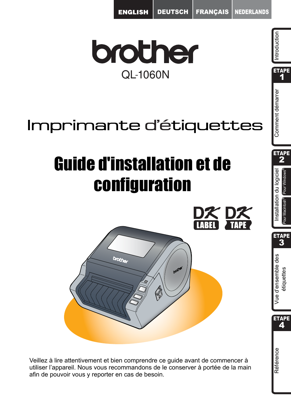 Français, Guide d'installation et de configuration | Brother QL-1060N User Manual | Page 61 / 121