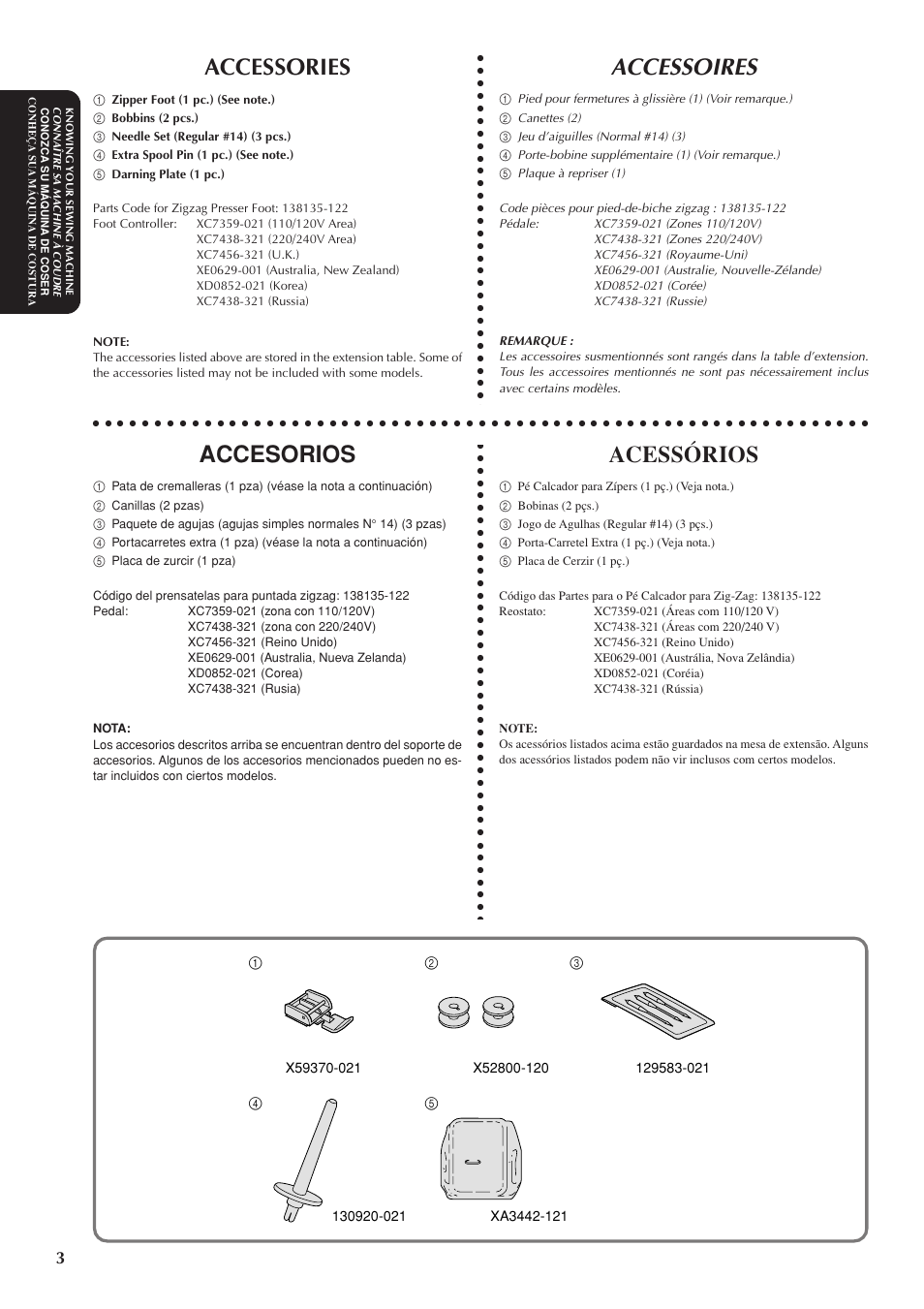 Accessories, Accessoires, Accesorios | Acessórios | Brother LS-1717 User Manual | Page 13 / 82