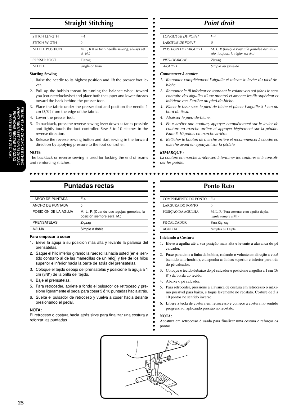 Point droit, Straight stitching, Puntadas rectas | Ponto reto | Brother LS-1717 User Manual | Page 35 / 82