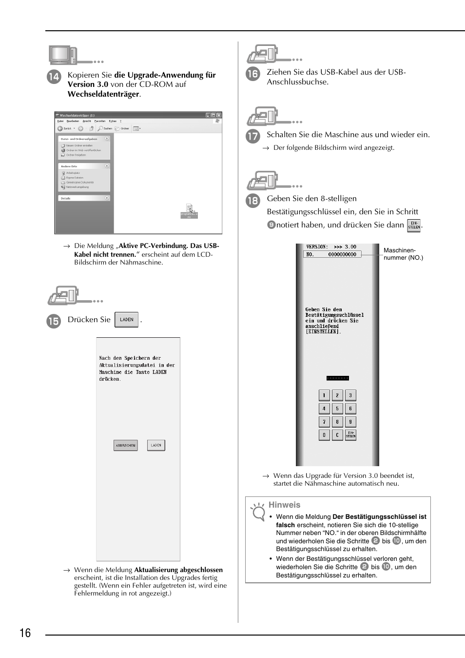 Hinweis | Brother Innov-is 4000D 4000 User Manual | Page 18 / 52