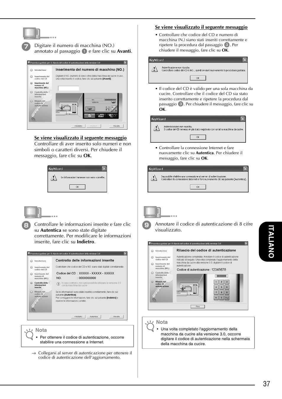 37 it al iano, Nota | Brother Innov-is 4000D 4000 User Manual | Page 39 / 52