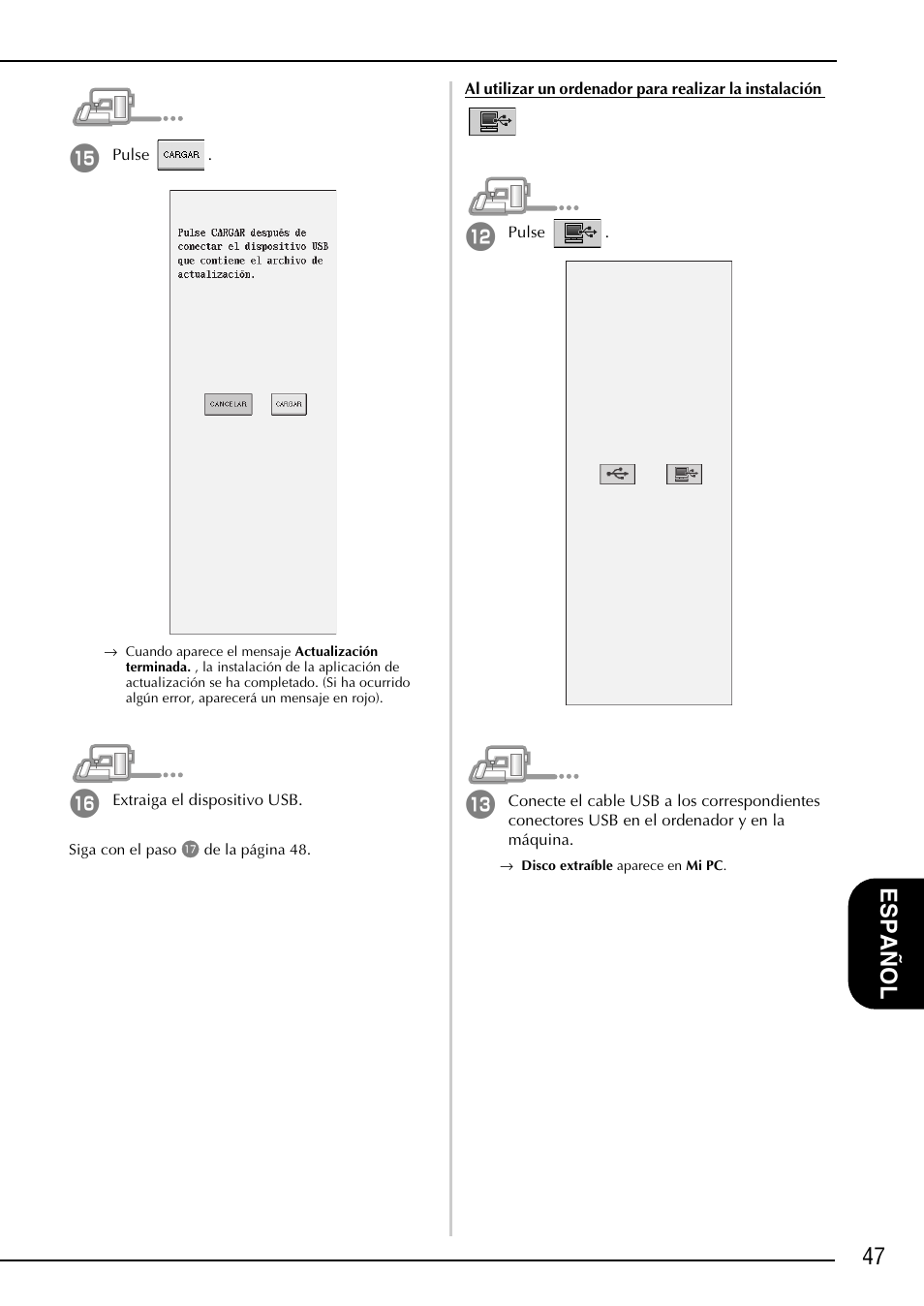 47 e spa ñol | Brother Innov-is 4000D 4000 User Manual | Page 49 / 52