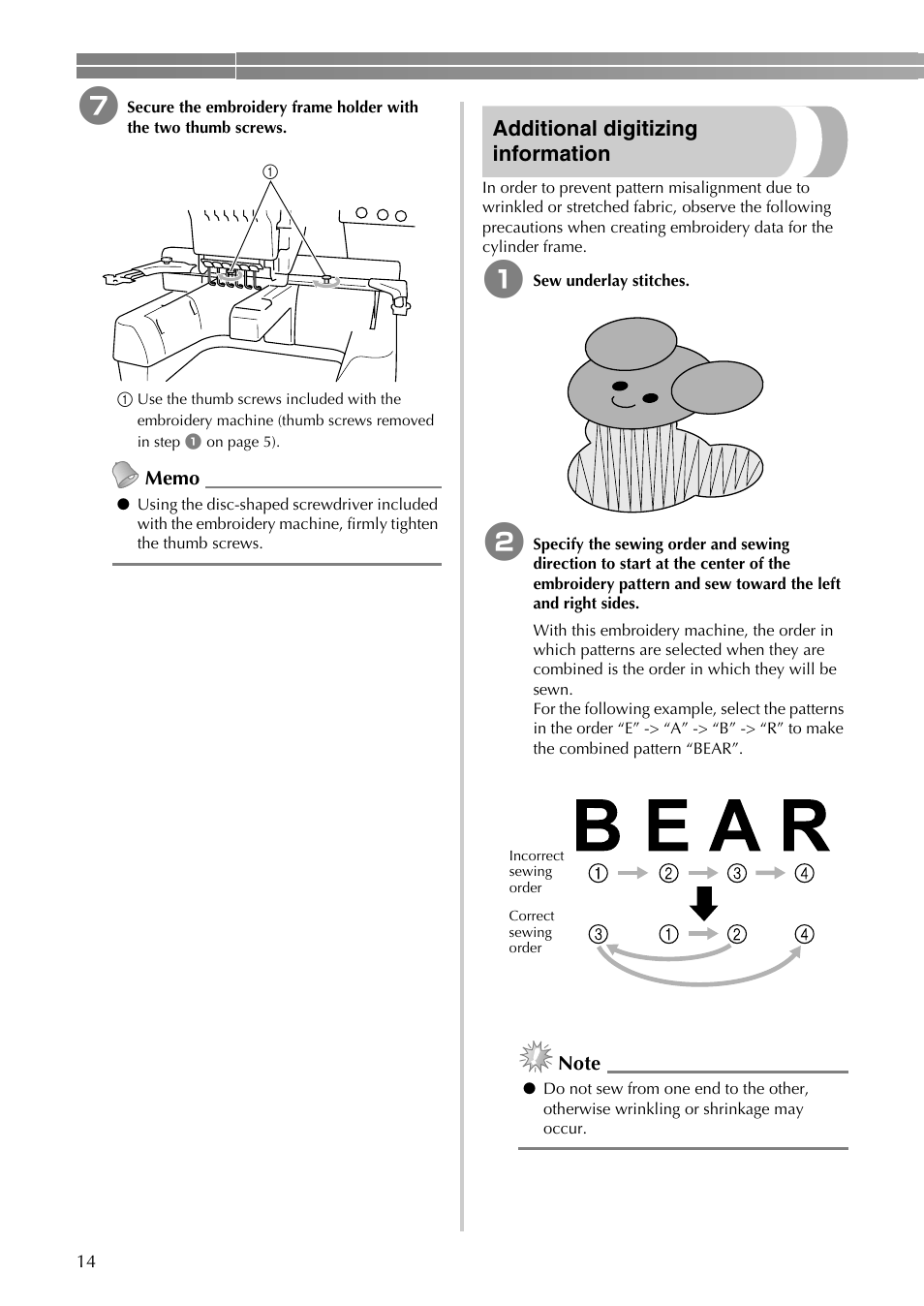 Additional digitizing information | Brother PR-620 620C 600II 600IIC User Manual | Page 16 / 52