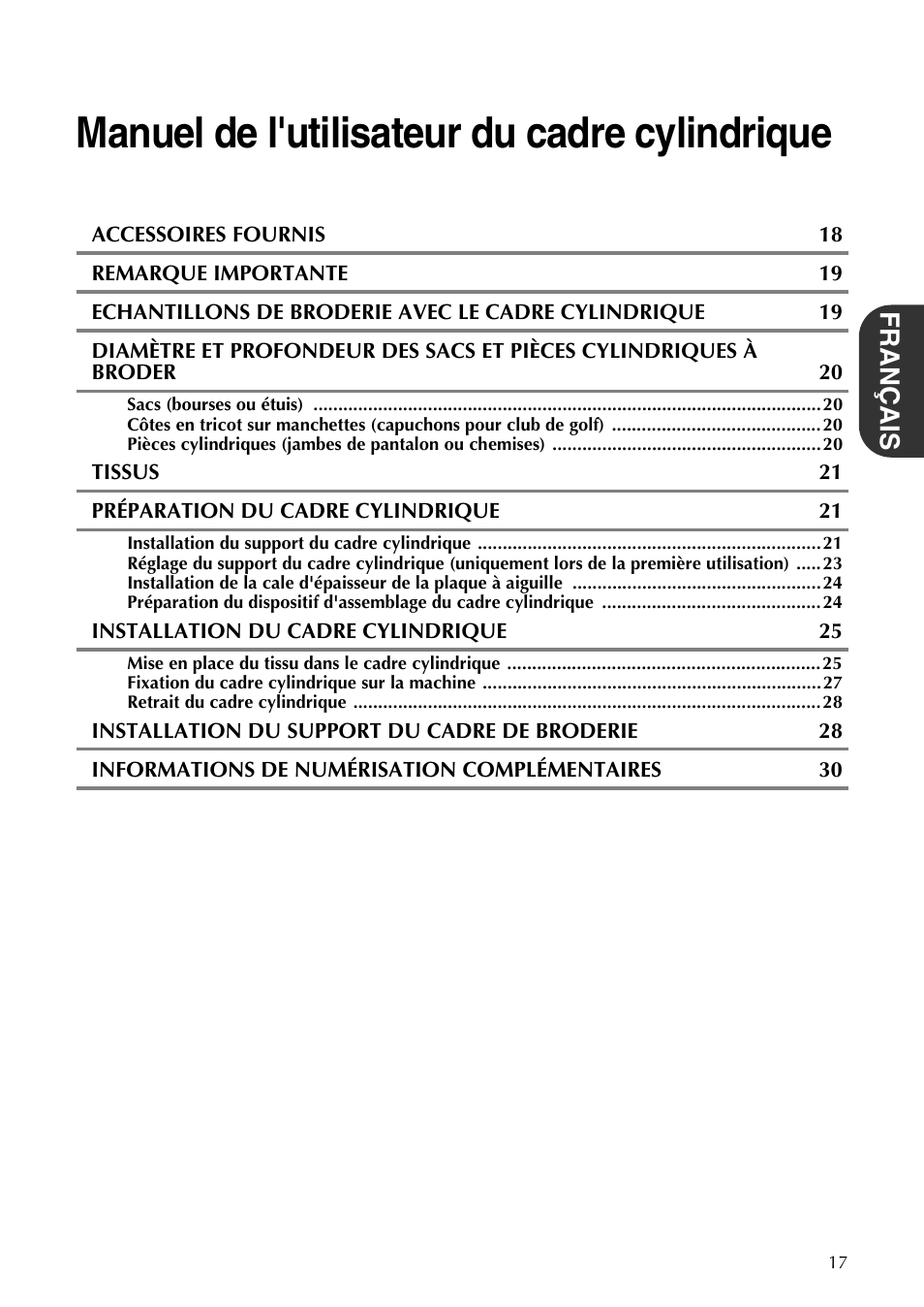 Manuel de l'utilisateur du cadre cylindrique, Français | Brother PR-620 620C 600II 600IIC User Manual | Page 19 / 52