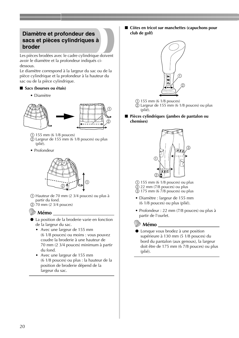 Mémo | Brother PR-620 620C 600II 600IIC User Manual | Page 22 / 52