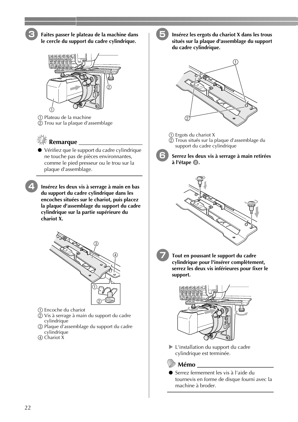 Remarque, Mémo | Brother PR-620 620C 600II 600IIC User Manual | Page 24 / 52