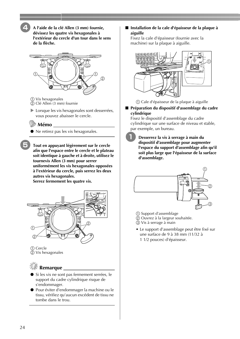 Mémo, Remarque | Brother PR-620 620C 600II 600IIC User Manual | Page 26 / 52