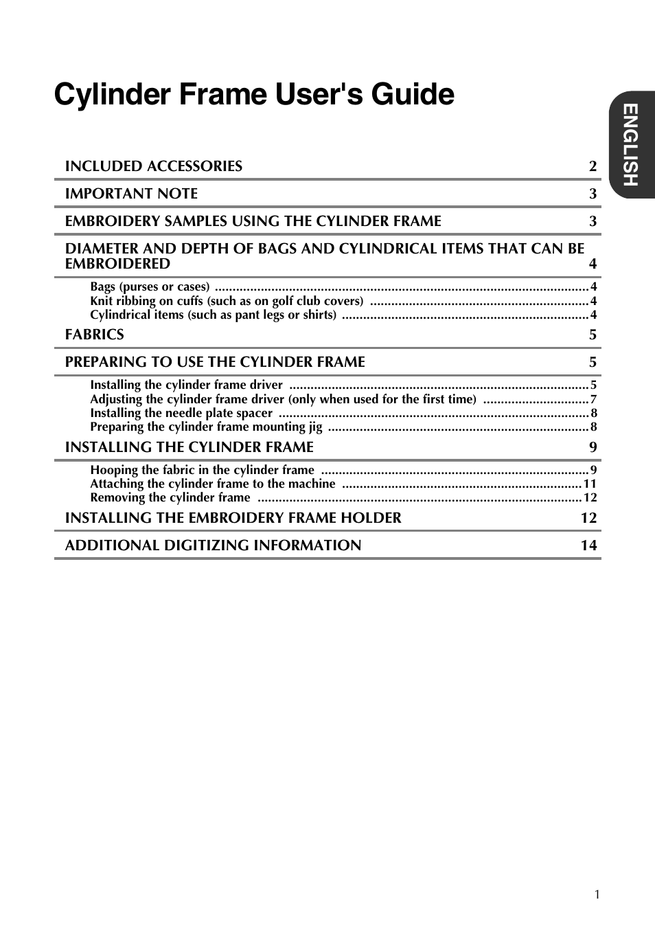 Cylinder frame user's guide, English | Brother PR-620 620C 600II 600IIC User Manual | Page 3 / 52