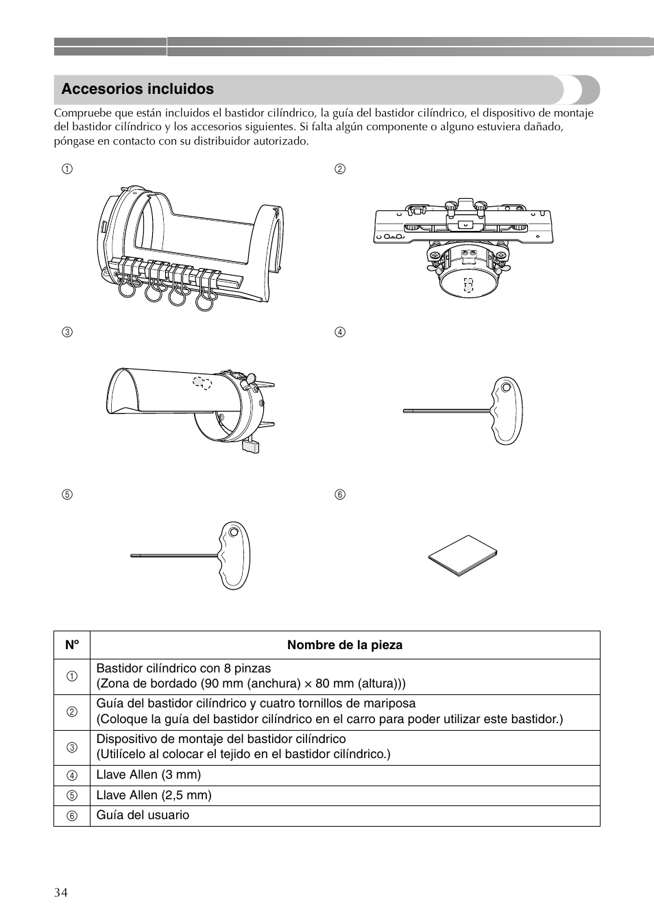 Accesorios incluidos | Brother PR-620 620C 600II 600IIC User Manual | Page 36 / 52