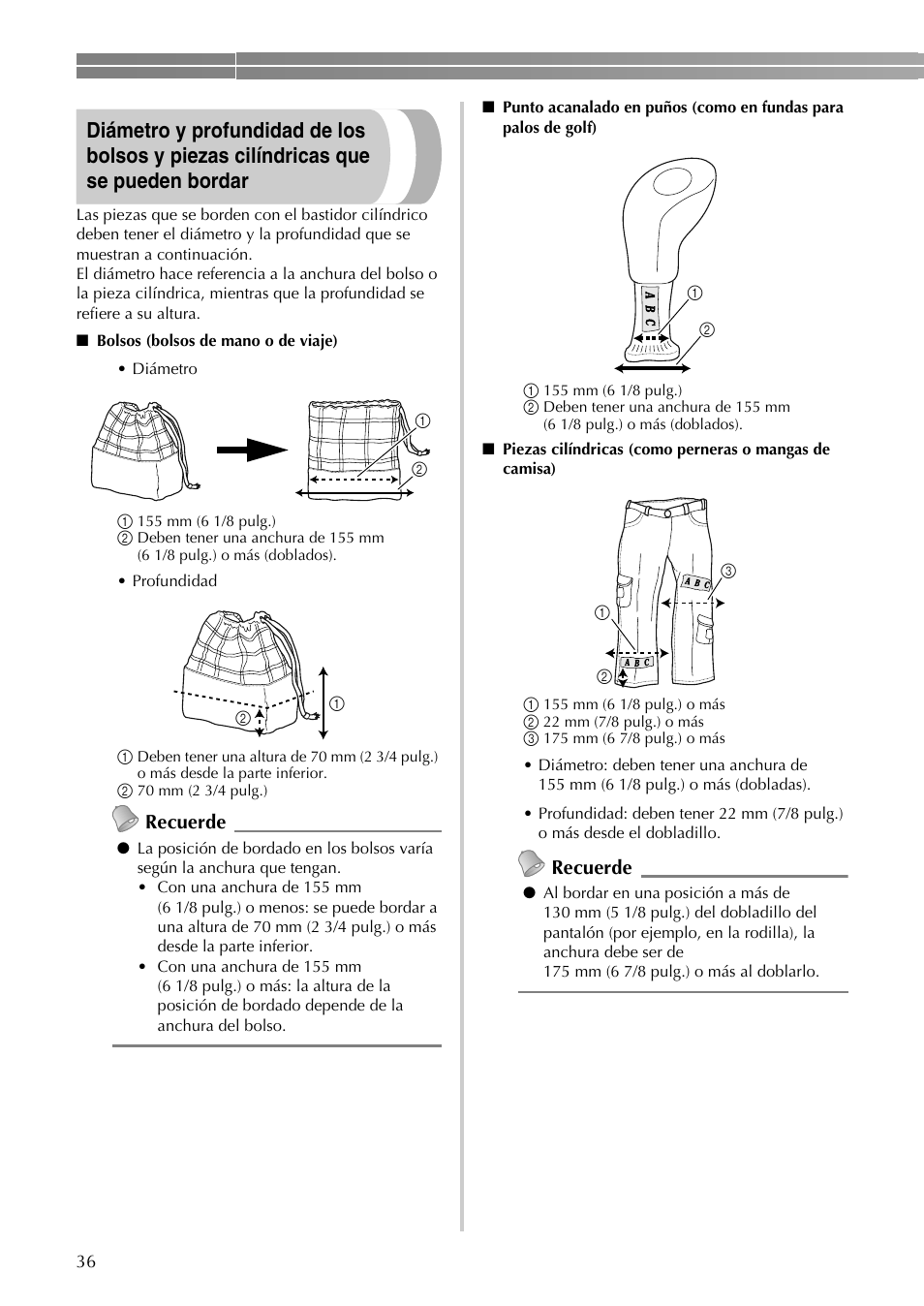 Recuerde | Brother PR-620 620C 600II 600IIC User Manual | Page 38 / 52