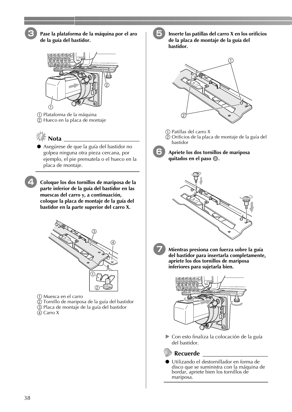 Nota, Recuerde | Brother PR-620 620C 600II 600IIC User Manual | Page 40 / 52