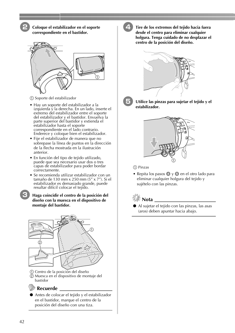 Recuerde, Nota | Brother PR-620 620C 600II 600IIC User Manual | Page 44 / 52