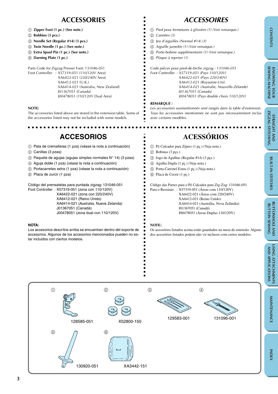Accessories, Accessoires, Accesorios | Acessórios | Brother LS-1217 User Manual | Page 13 / 81