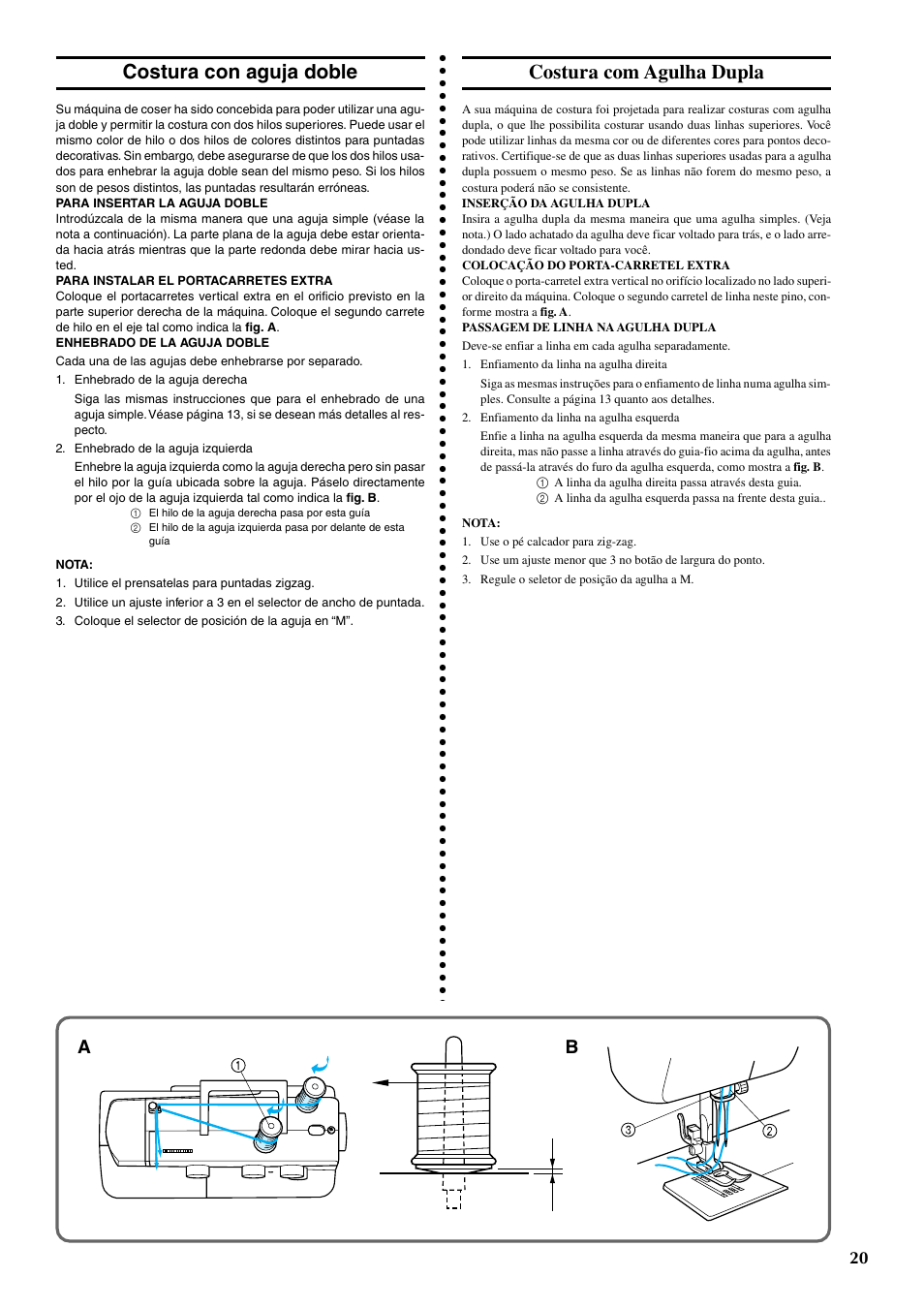 Costura con aguja doble, Costura com agulha dupla | Brother LS-1217 User Manual | Page 30 / 81