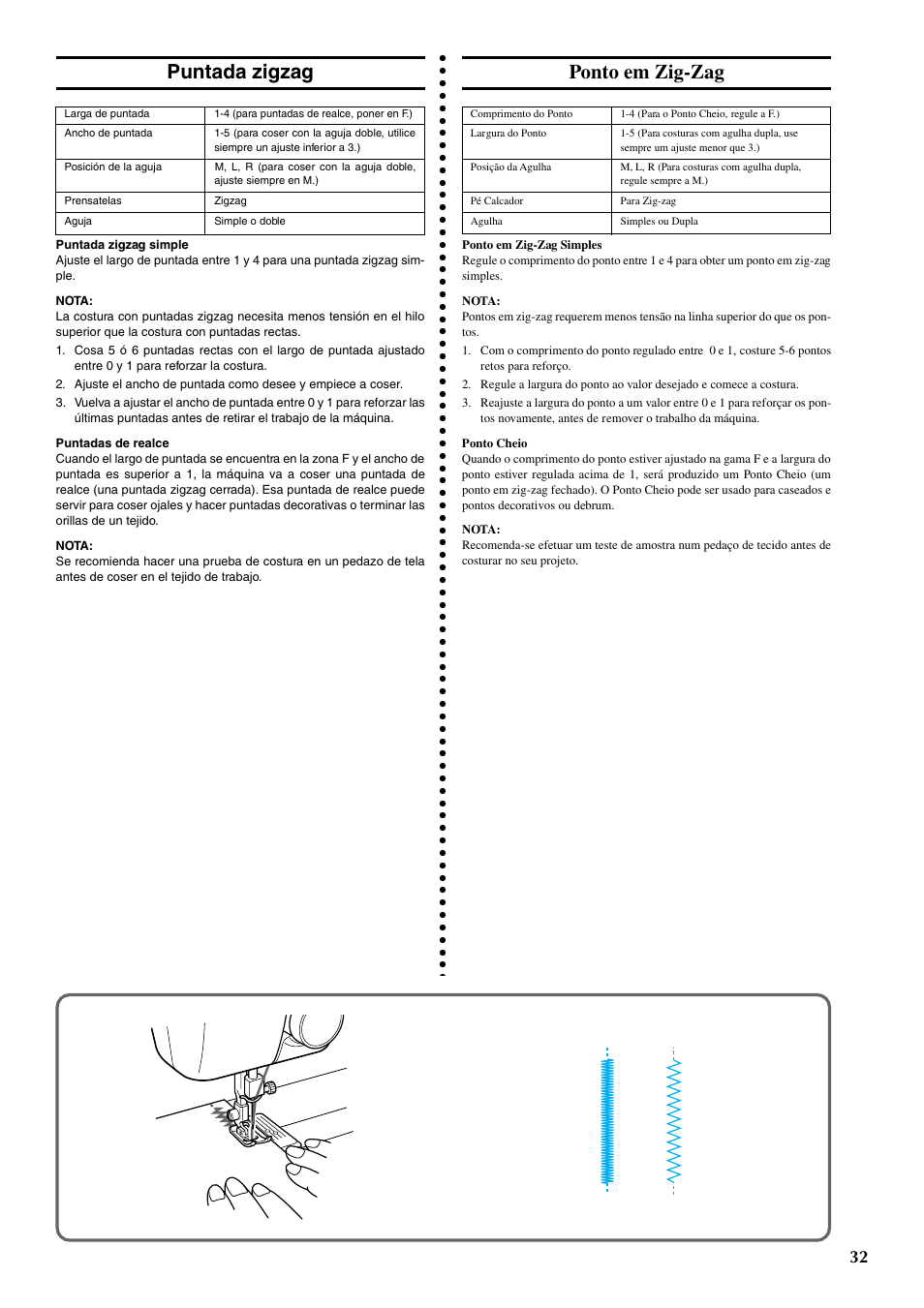 Puntada zigzag, Ponto em zig-zag | Brother LS-1217 User Manual | Page 42 / 81