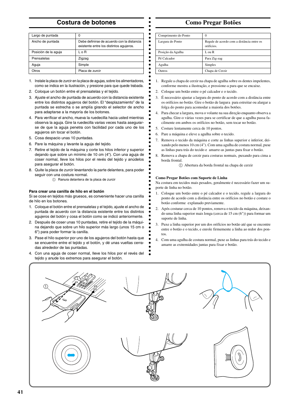 Costura de botones, Como pregar botões | Brother LS-1217 User Manual | Page 51 / 81